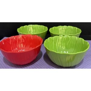 Walmart Melamine Flower Dipping Bowls‎ Bowl Set of 4 Green Red 2 Inch NEW
